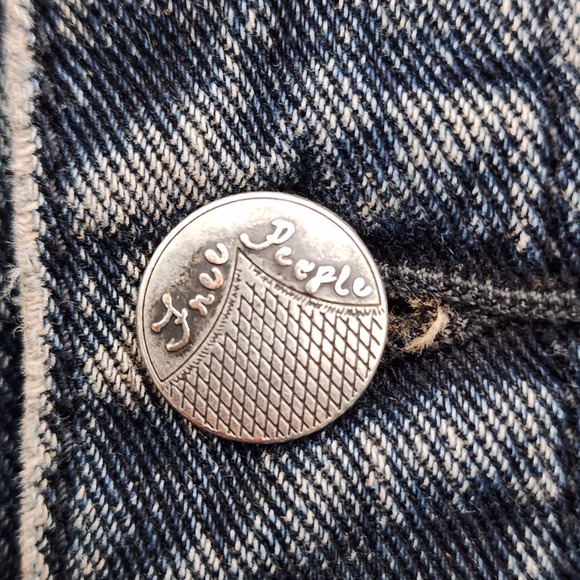 Free People Jean Jacket Womens Medium‎ Denim w/ Knit Sleeves & Hooded Distressed - Picture 5 of 9